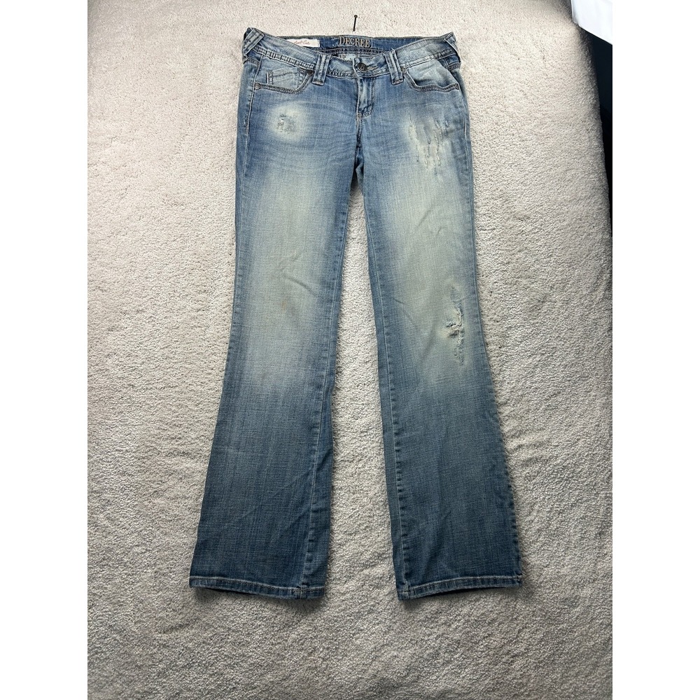 Decree Jeans Womens 5 Blue Boot Cut Stretch Distressed Denim‎ Medium Wash Faded